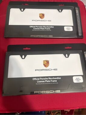 Porsche  Black License Plate Frame (Set of 2) authentic 100% NEW STAINLESS